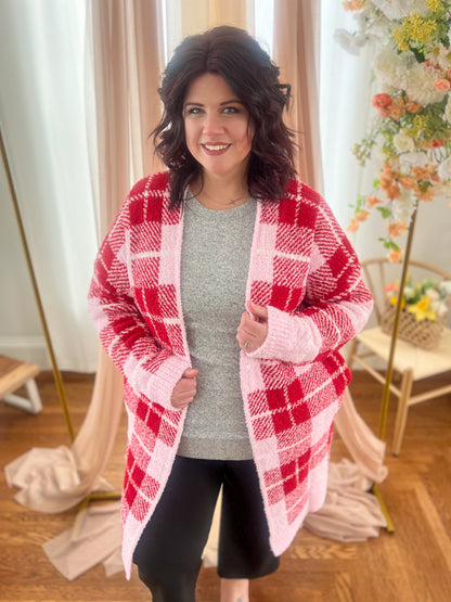 Pink and Red Plaid Cloud Cardigan