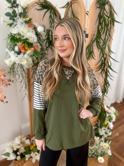 Olive with Leopard Accents Top