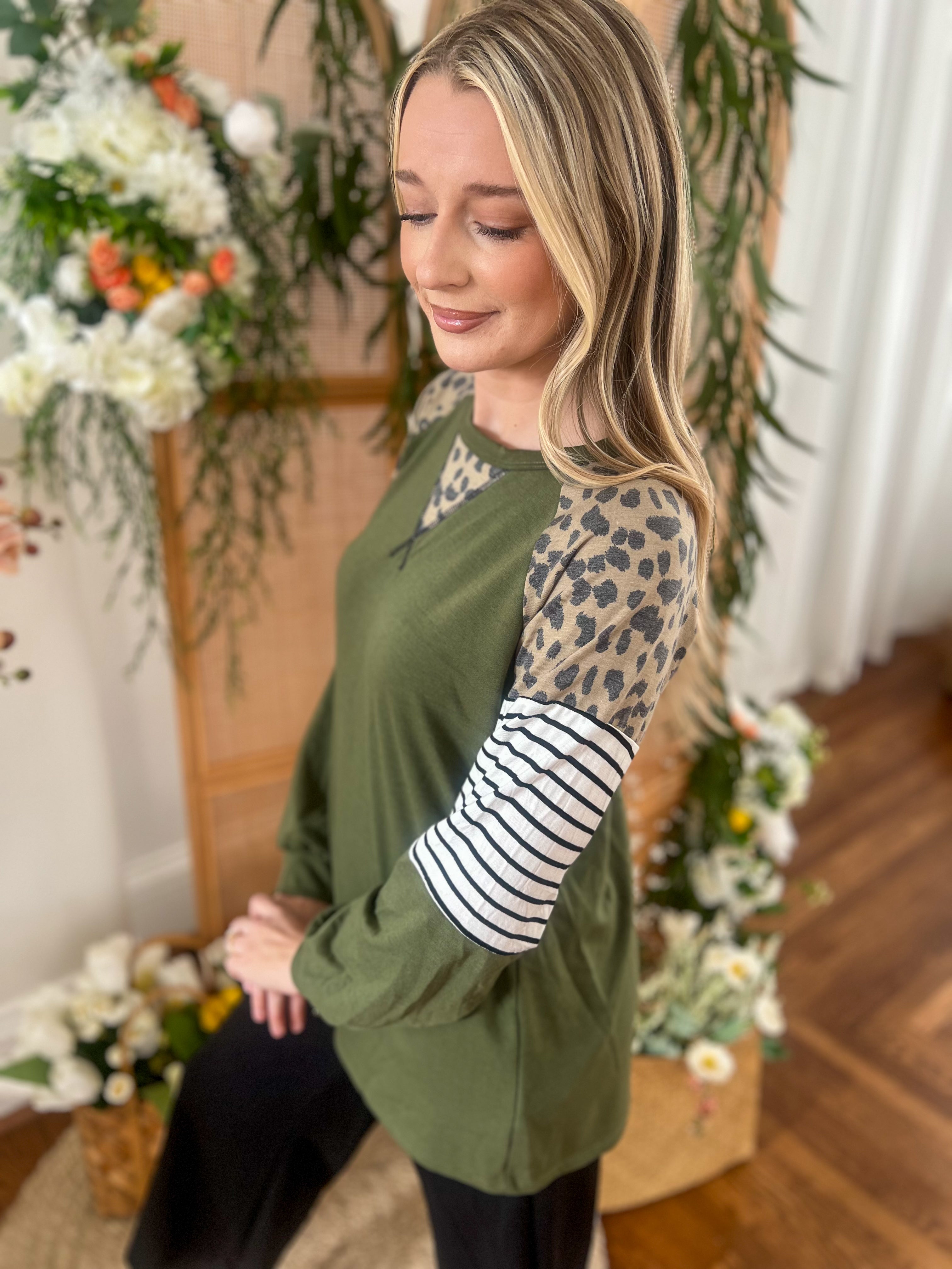 Olive with Leopard Accents Top