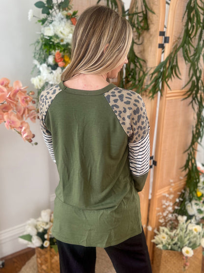 Olive with Leopard Accents Top