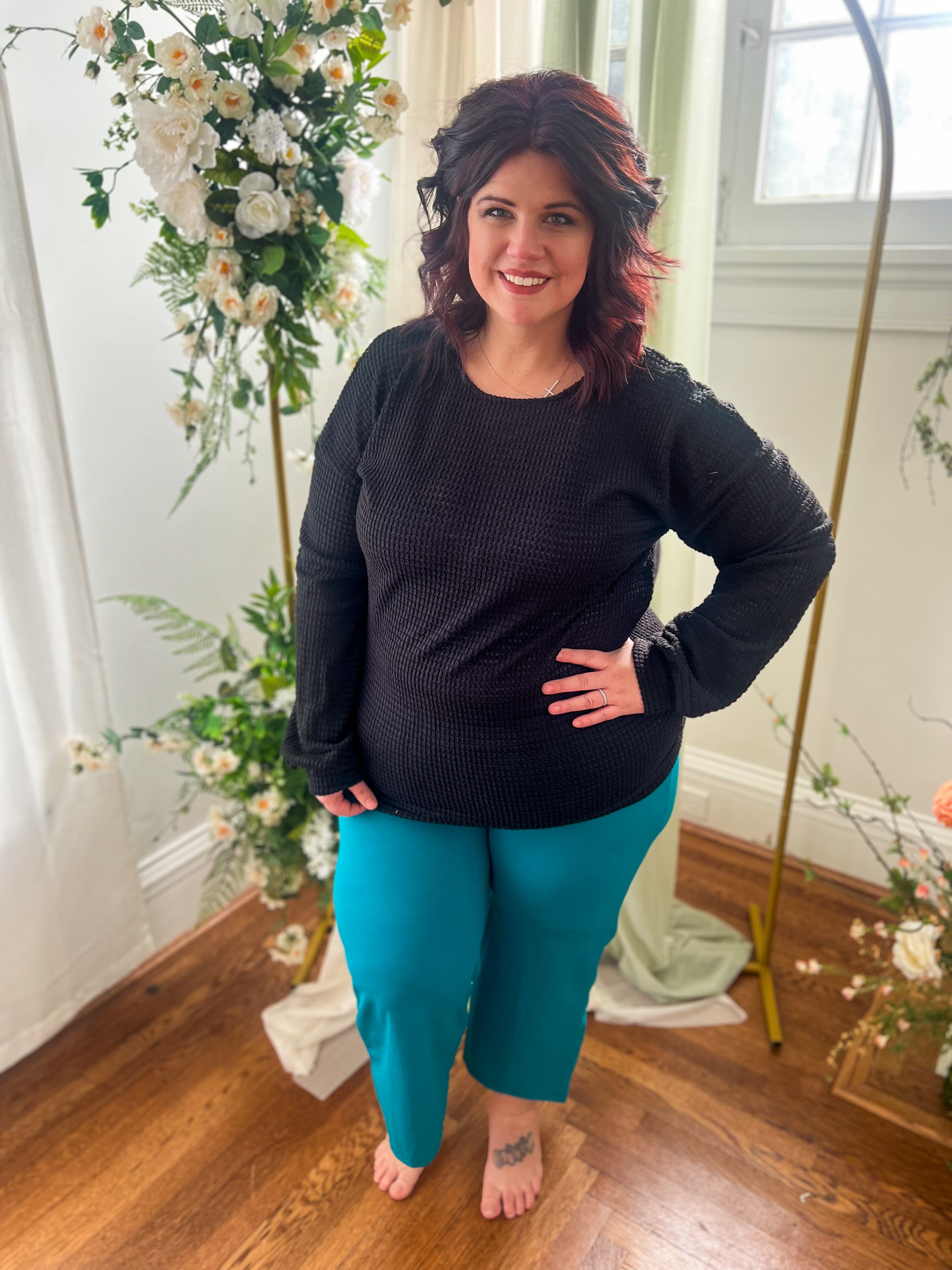 Sutton Black Waffle Knit Top