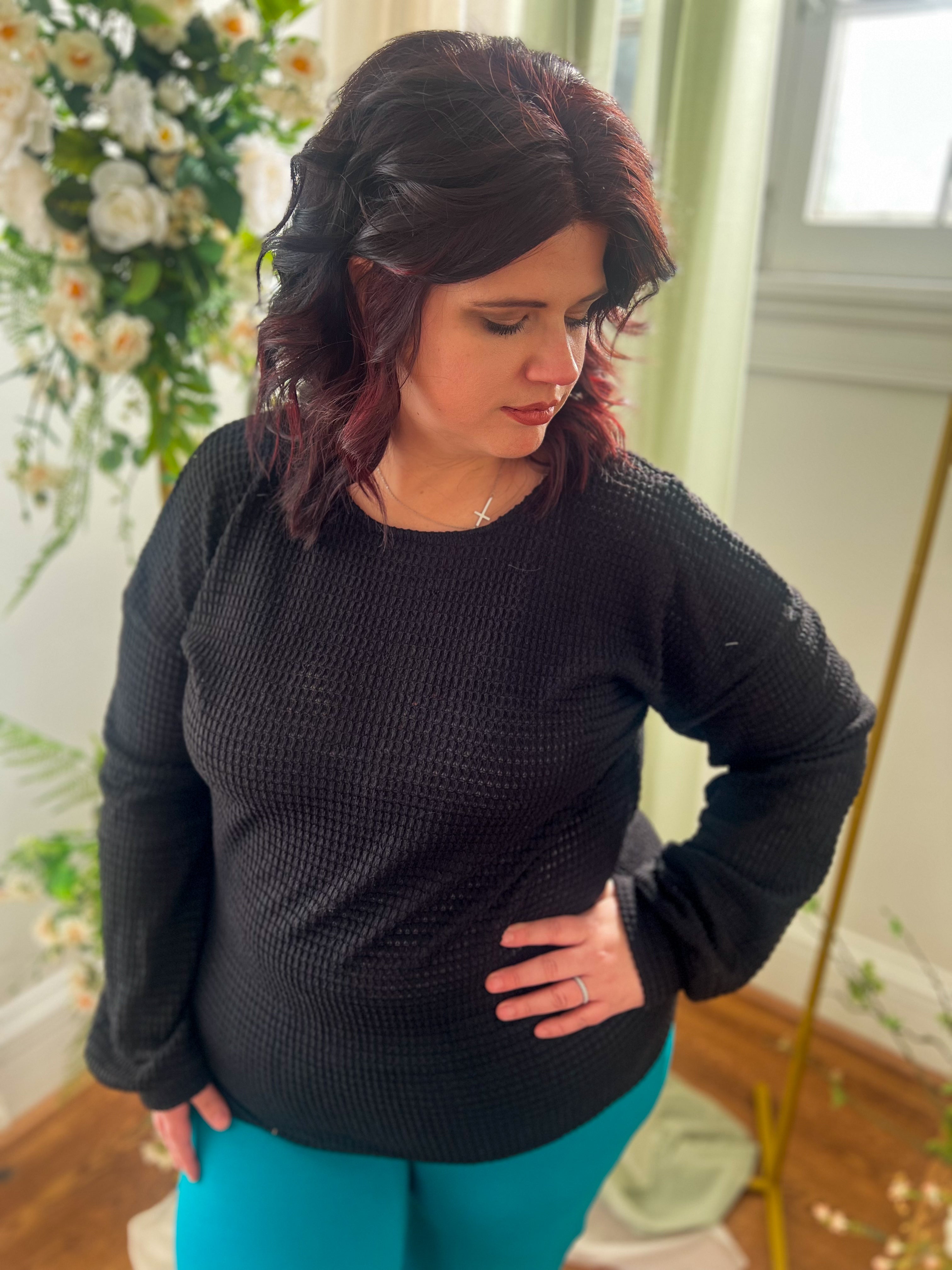 Sutton Black Waffle Knit Top