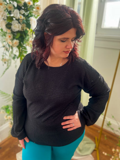 Sutton Black Waffle Knit Top