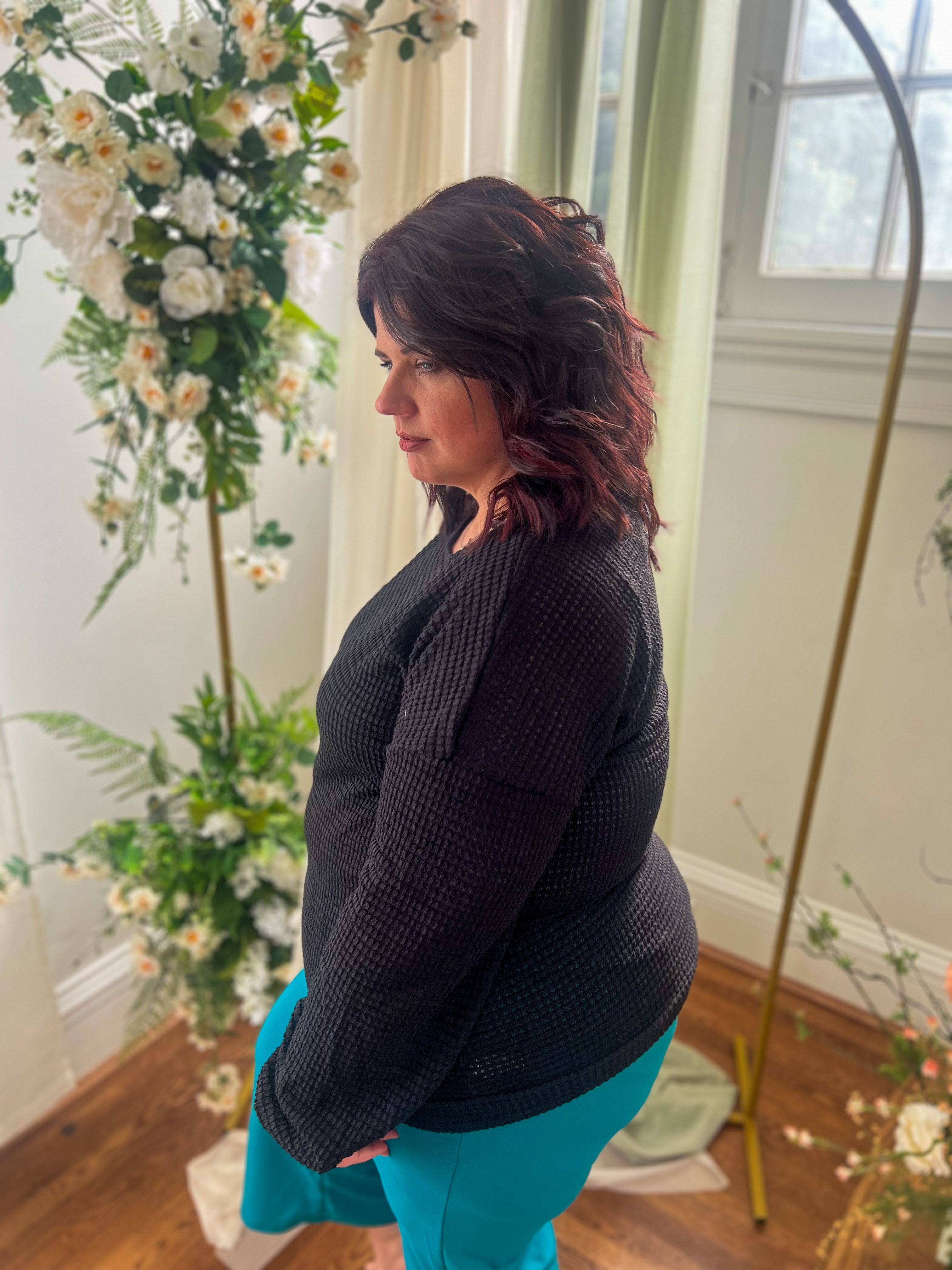 Sutton Black Waffle Knit Top