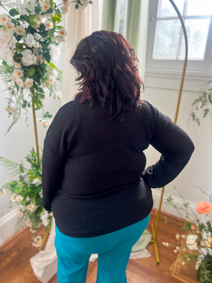 Sutton Black Waffle Knit Top