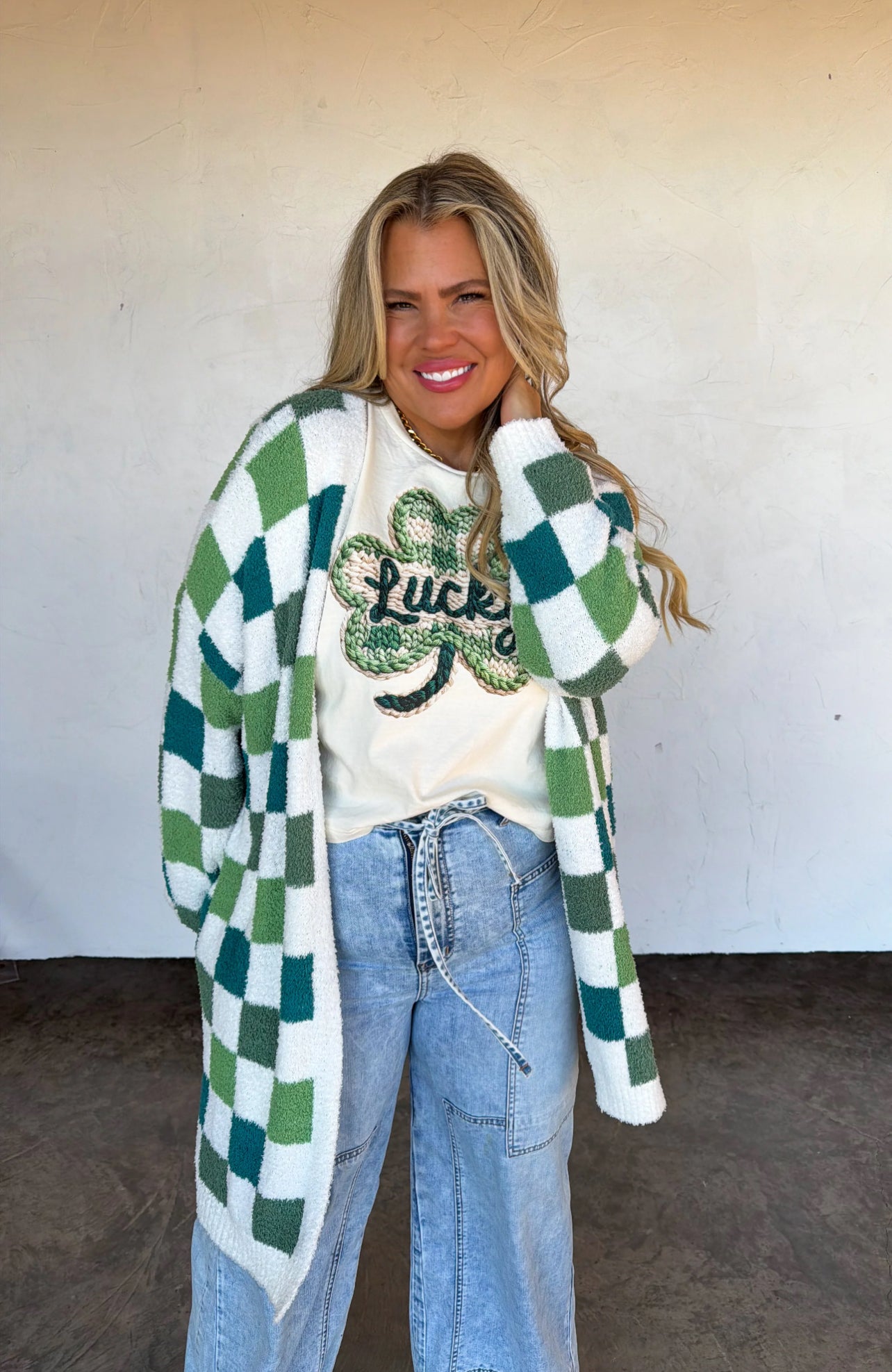 PREORDER Green Checkered Cloud Cardigan