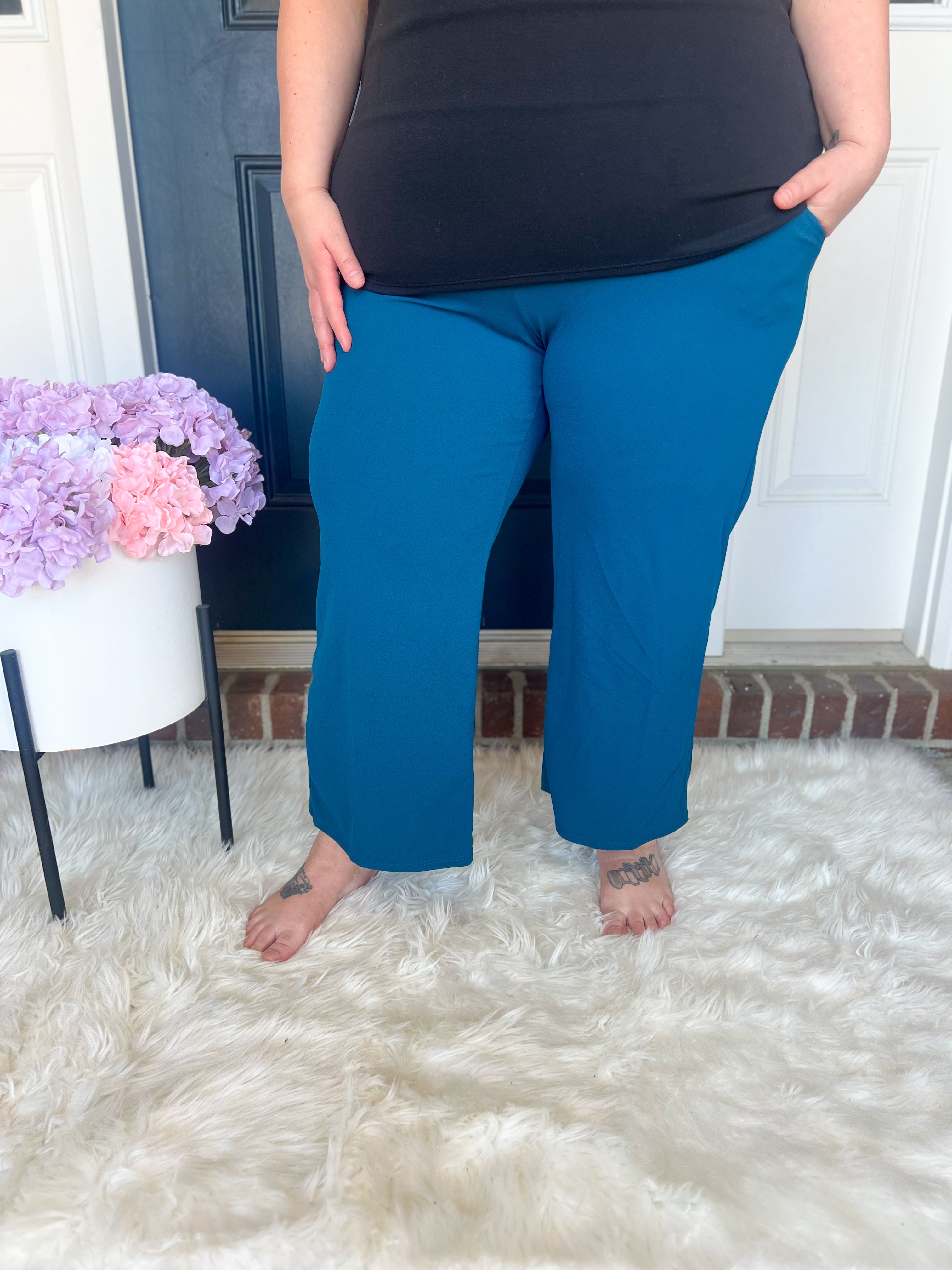 Lucy Wide Leg Stretchy Crop Pants - Teal