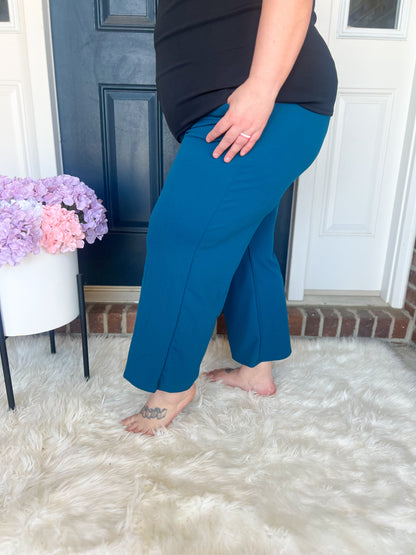 Lucy Wide Leg Stretchy Crop Pants - Teal
