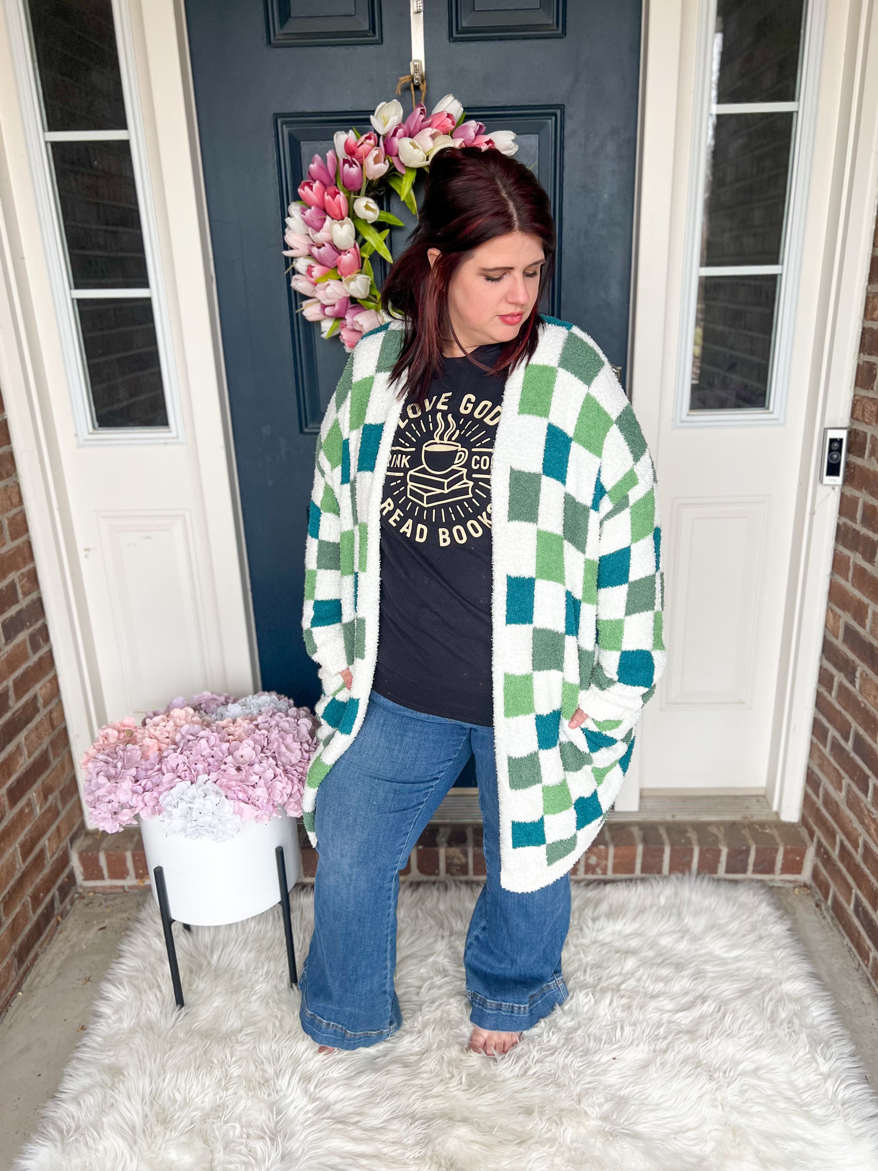 Green Checkered Cloud Cardigan
