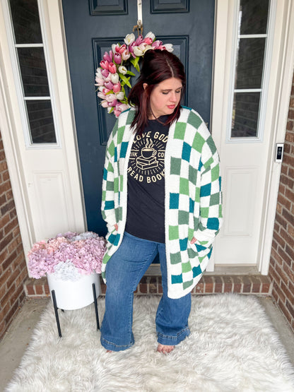 Green Checkered Cloud Cardigan