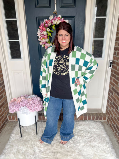 Green Checkered Cloud Cardigan