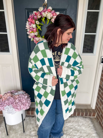 Green Checkered Cloud Cardigan