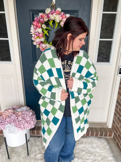 Green Checkered Cloud Cardigan