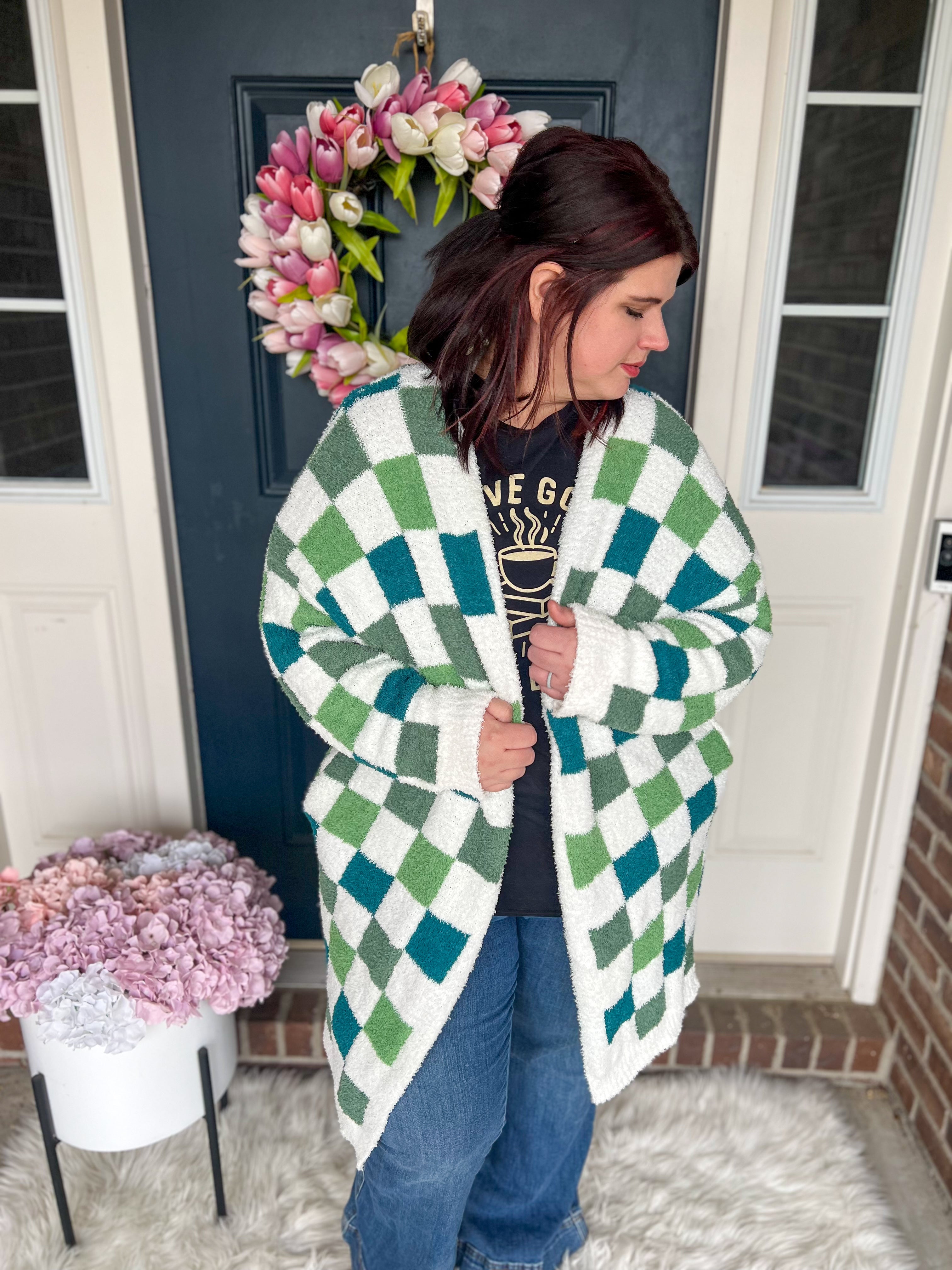 Green Checkered Cloud Cardigan