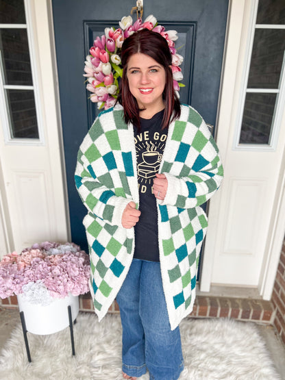 Green Checkered Cloud Cardigan