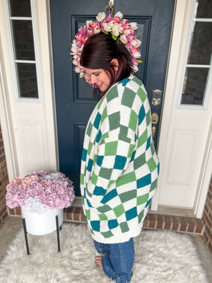 Green Checkered Cloud Cardigan