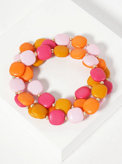 Pink and Orange Beaded Bracelet Set