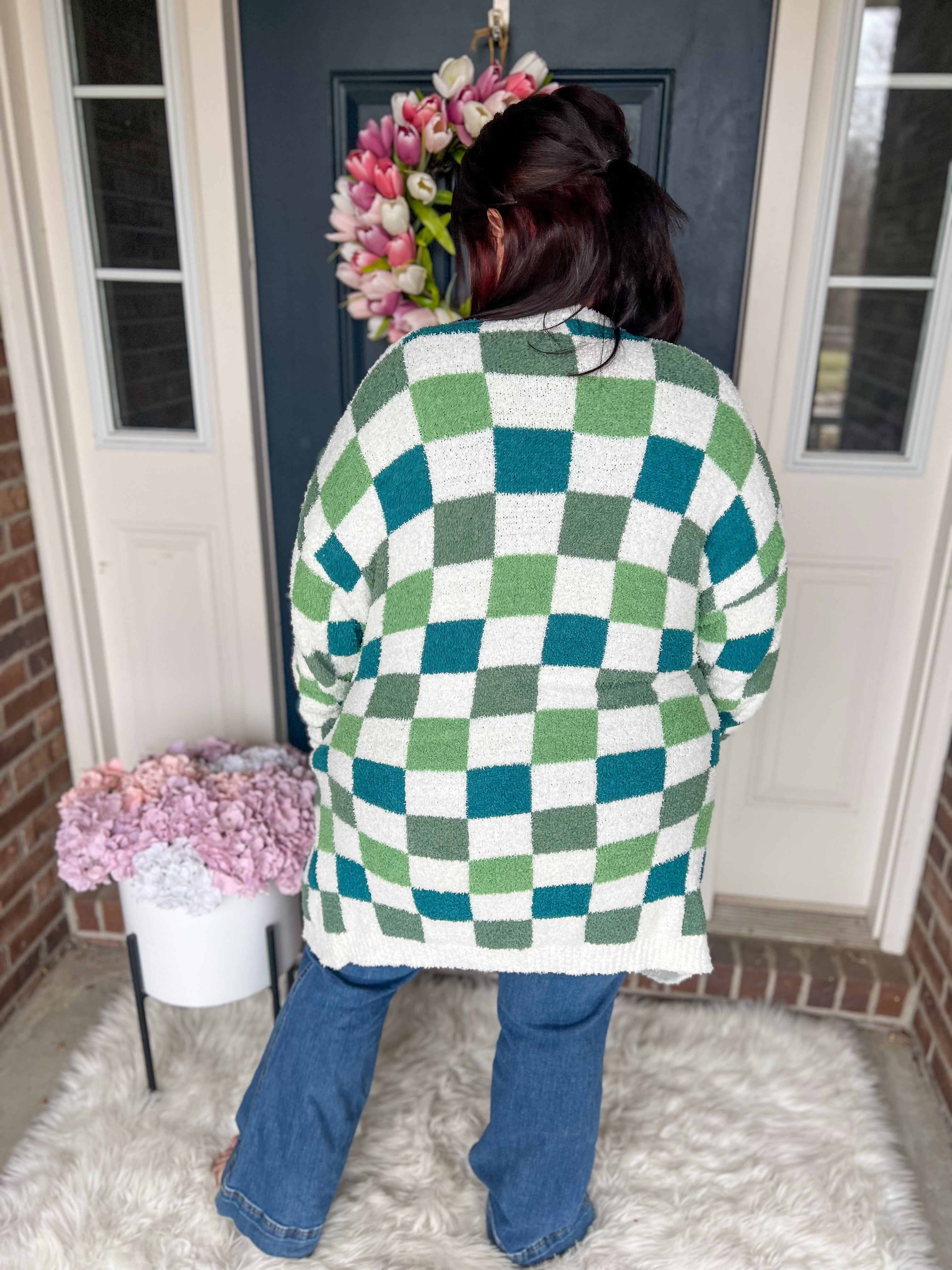 Green Checkered Cloud Cardigan
