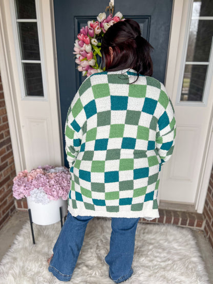 Green Checkered Cloud Cardigan