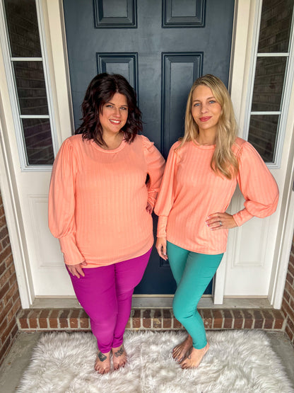 Nora Peach Puff Sleeve Top