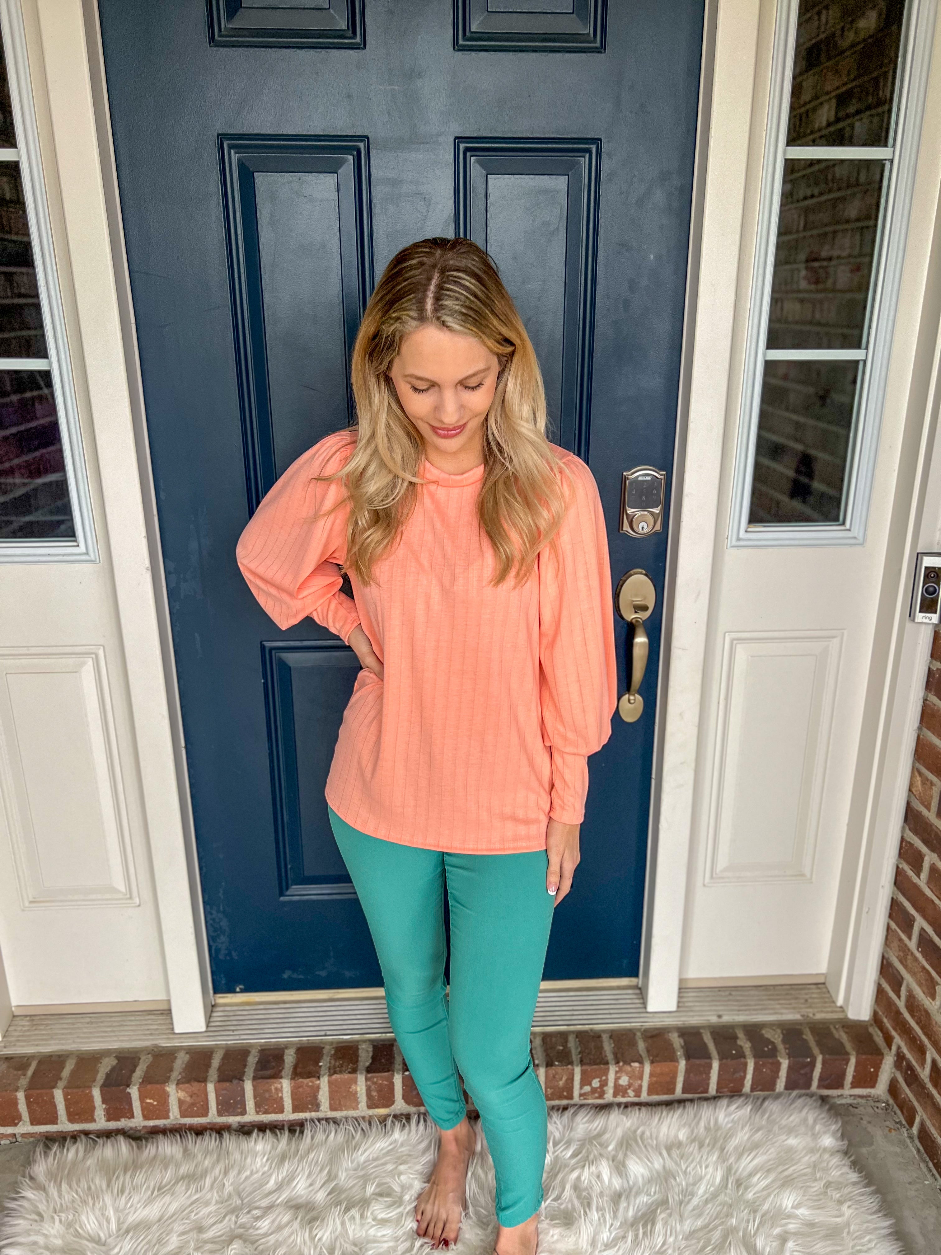 Nora Peach Puff Sleeve Top