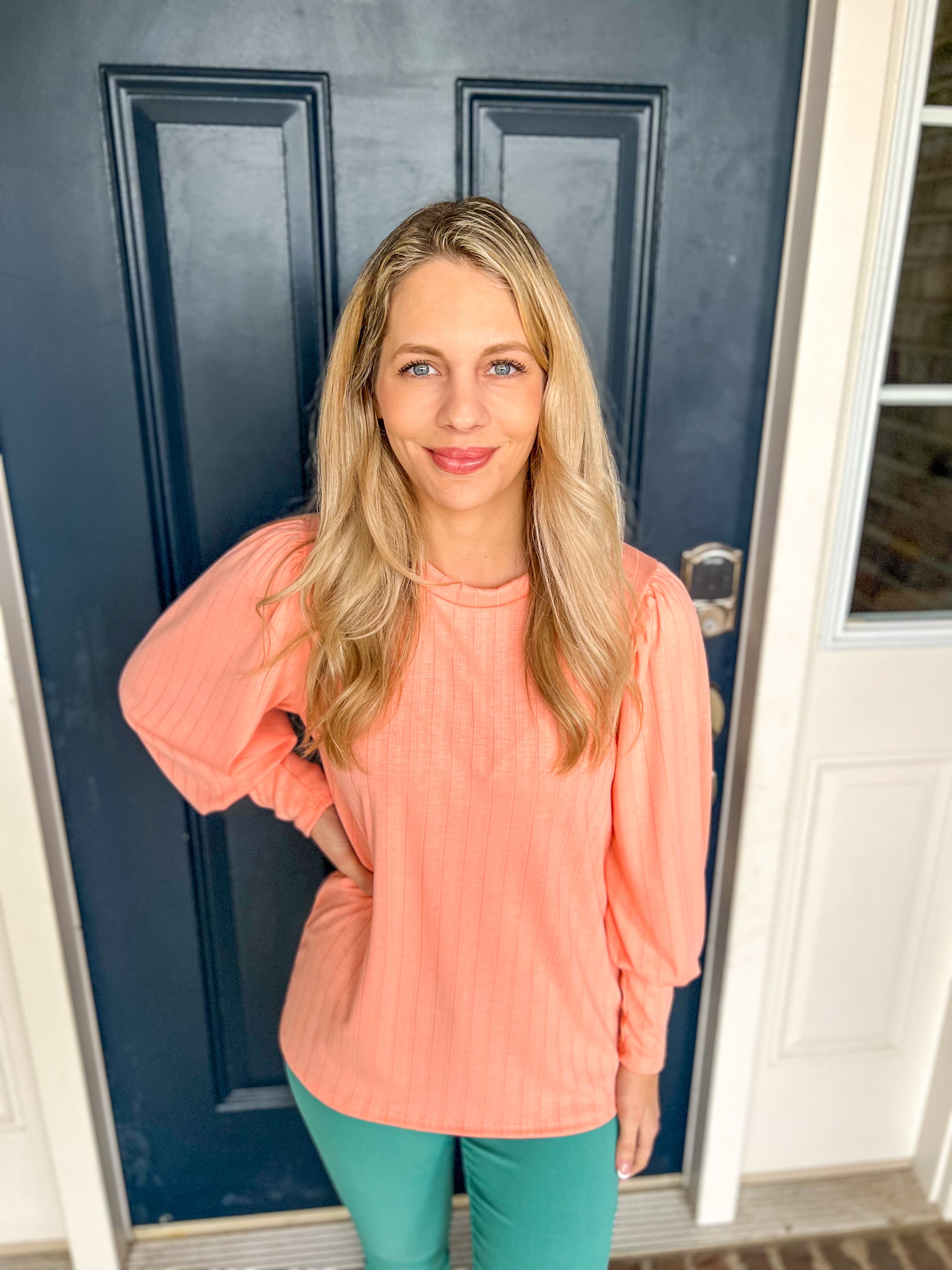 Nora Peach Puff Sleeve Top