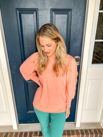 Nora Peach Puff Sleeve Top