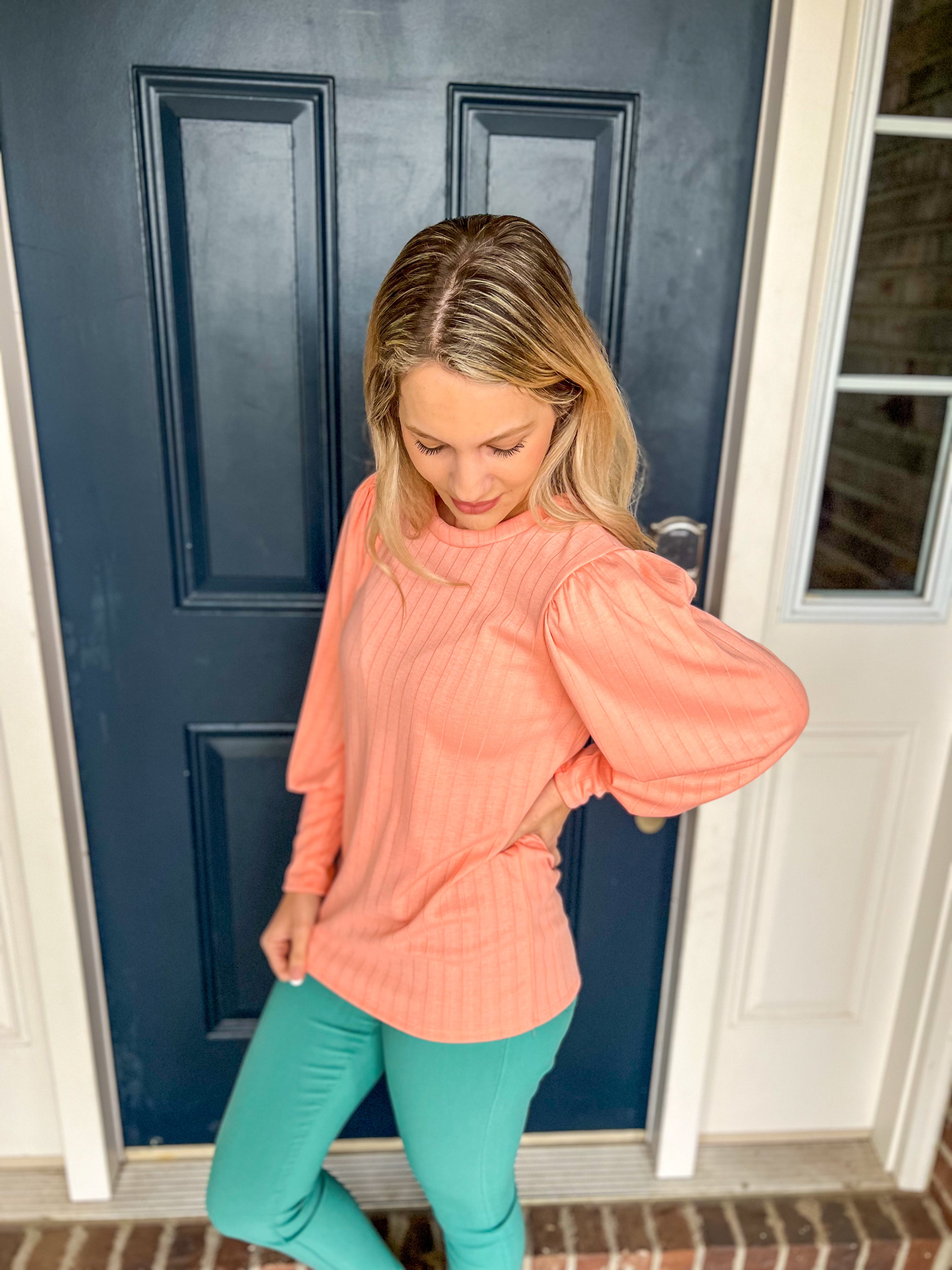 Nora Peach Puff Sleeve Top