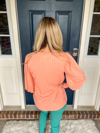 Nora Peach Puff Sleeve Top
