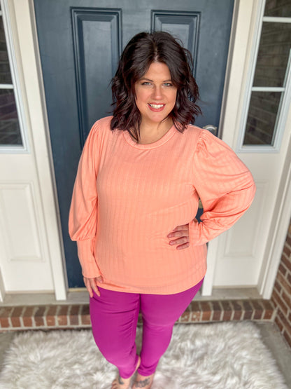 Nora Peach Puff Sleeve Top