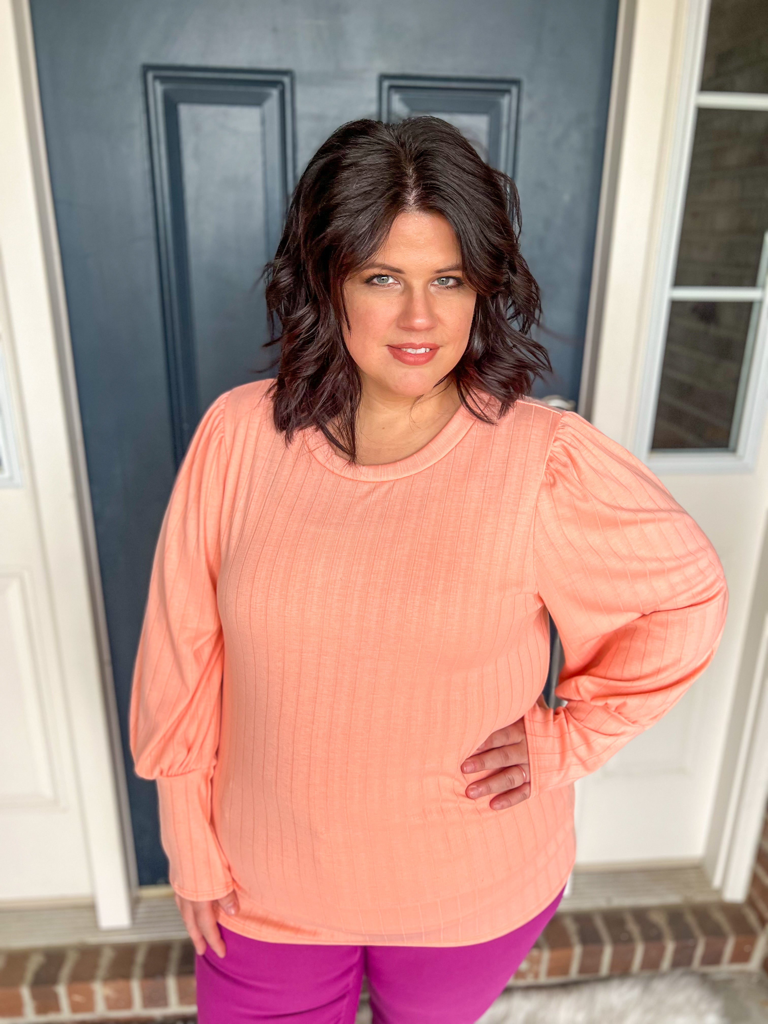 Nora Peach Puff Sleeve Top