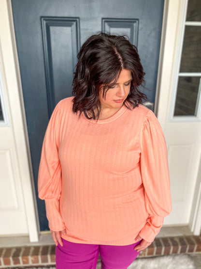 Nora Peach Puff Sleeve Top