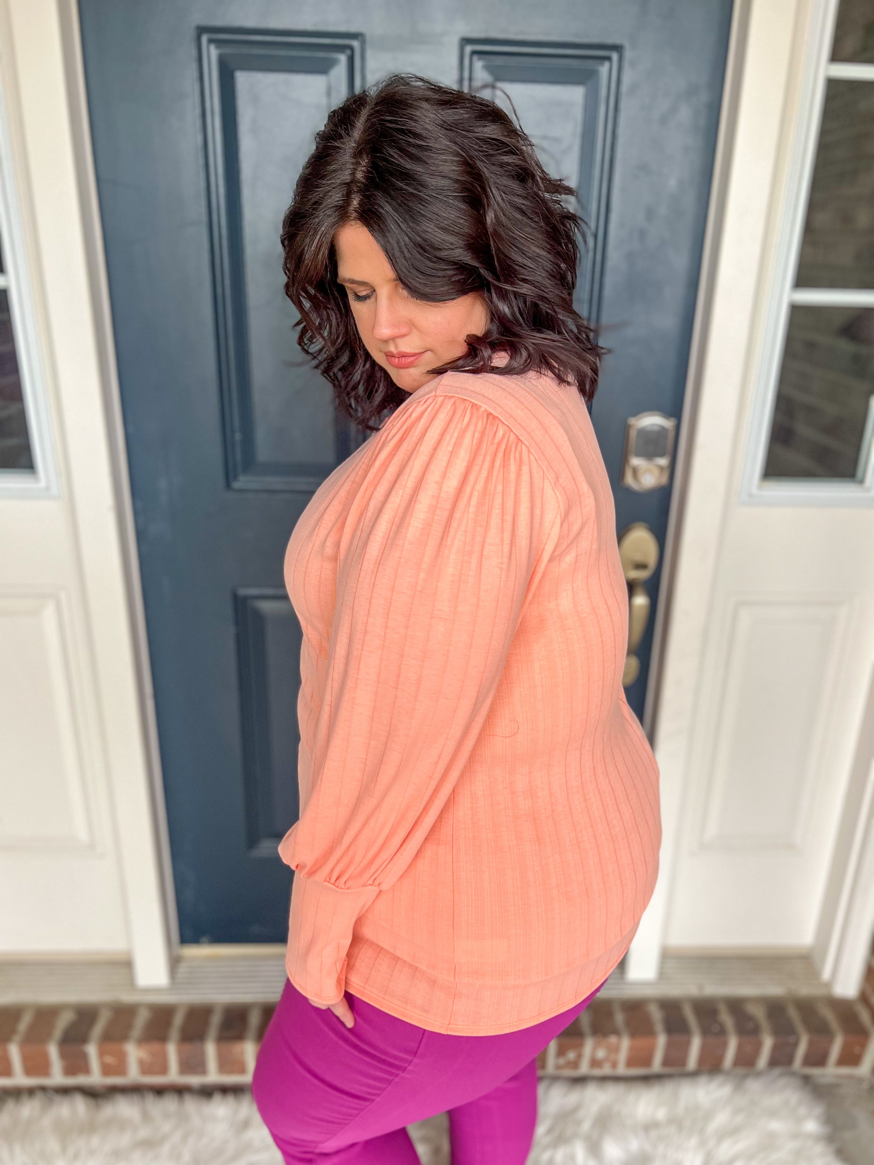 Nora Peach Puff Sleeve Top