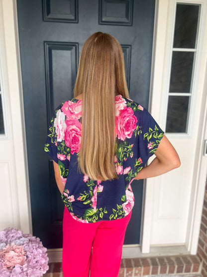 Navy Floral Dolman Sleeve Top