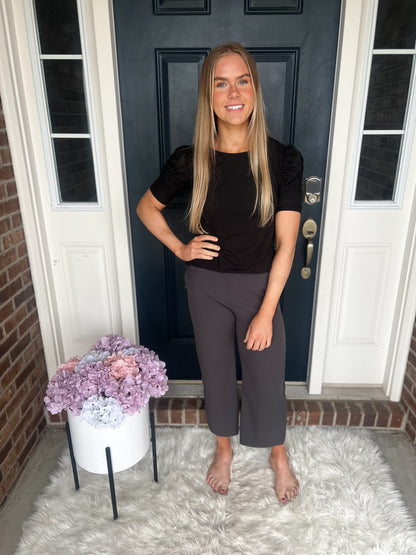 Lucy Wide Leg Stretchy Crop Pants - Charcoal