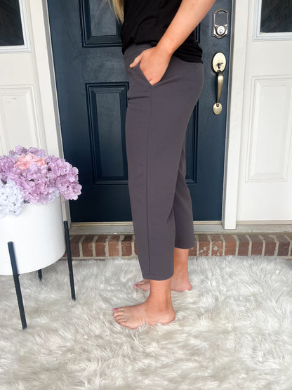 Lucy Wide Leg Stretchy Crop Pants - Charcoal