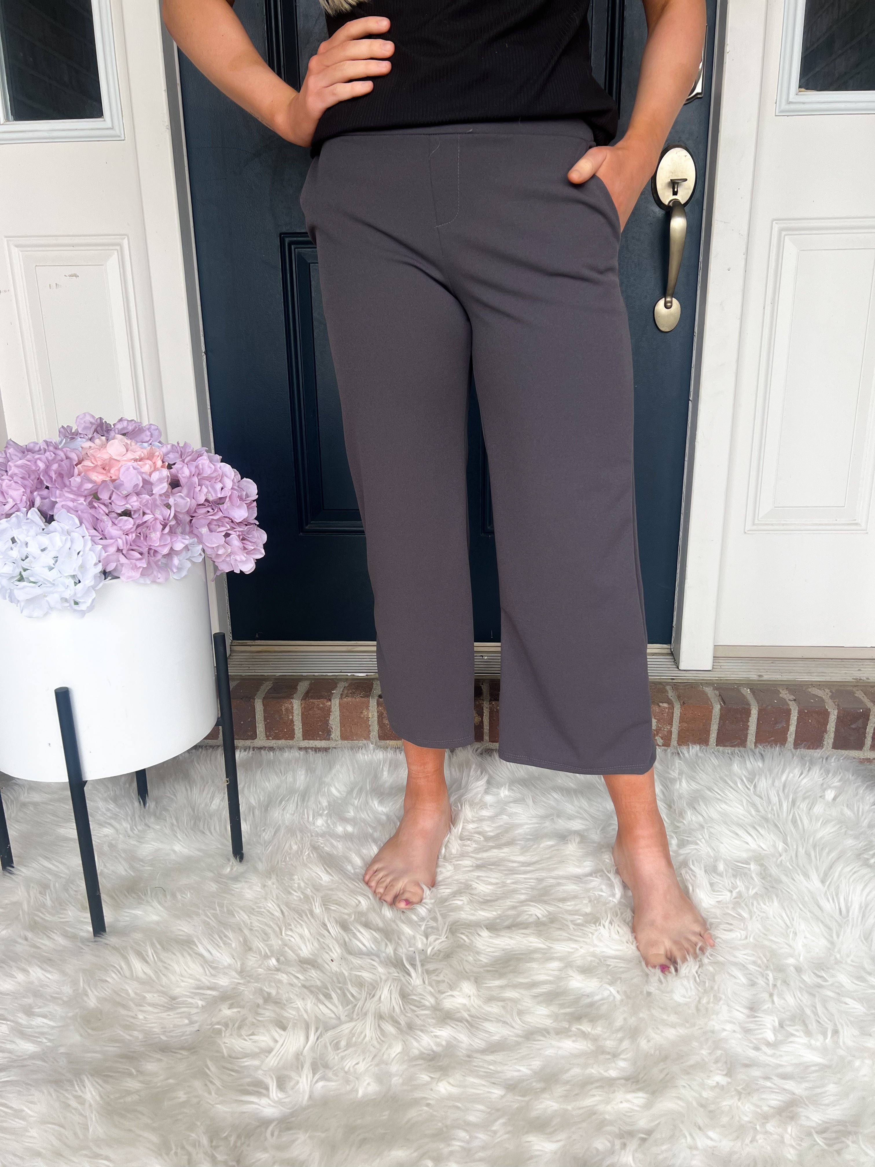 Lucy Wide Leg Stretchy Crop Pants - Charcoal