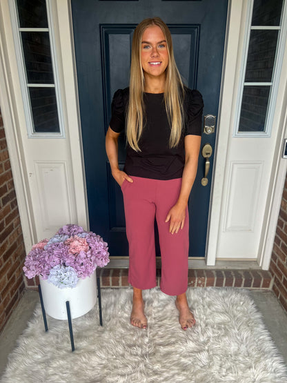 Lucy Wide Leg Stretchy Crop Pants - Marsala