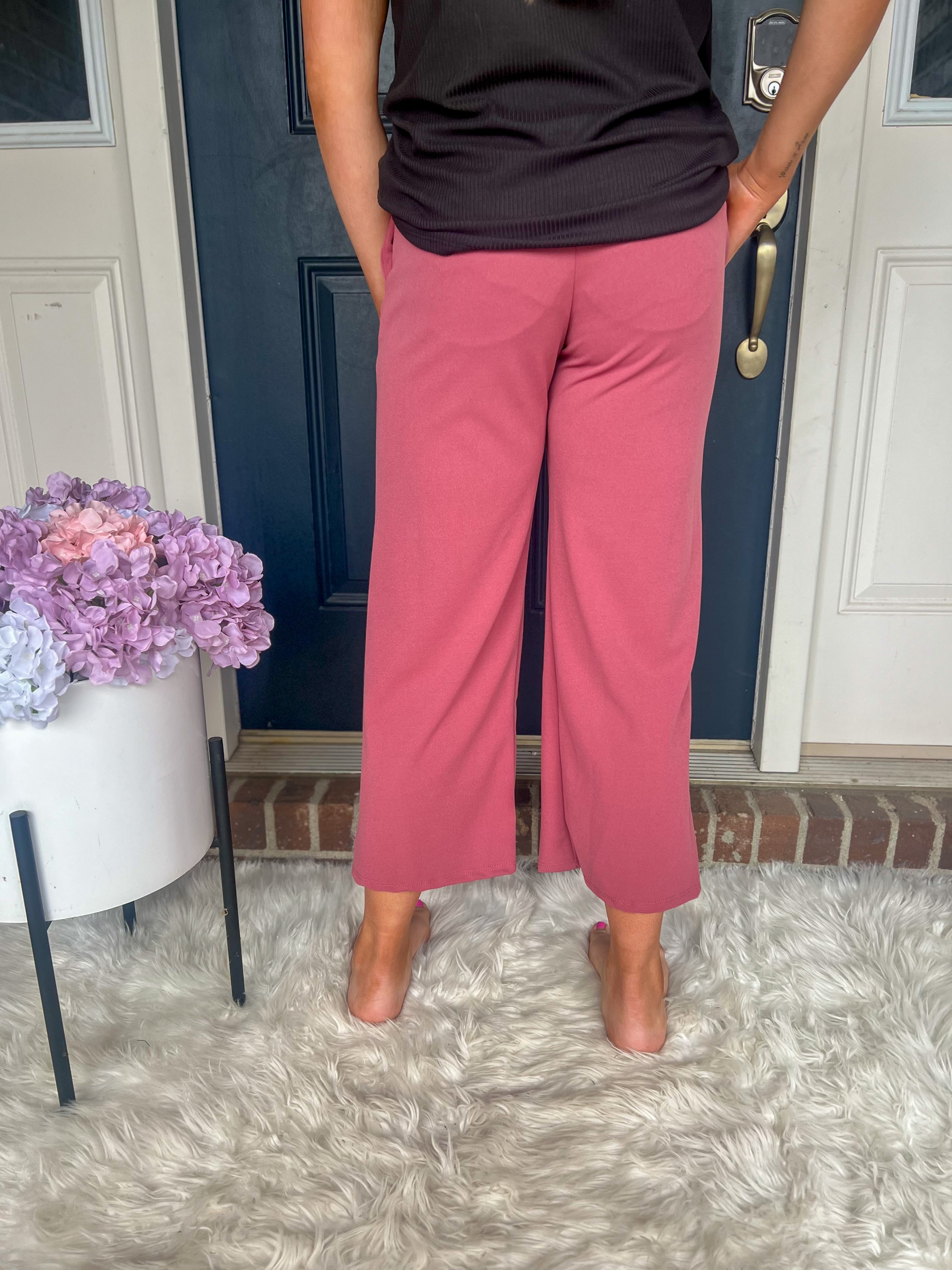 Lucy Wide Leg Stretchy Crop Pants - Marsala