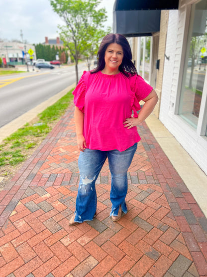 Serena Flutter Sleeve Blouse - Hot Pink