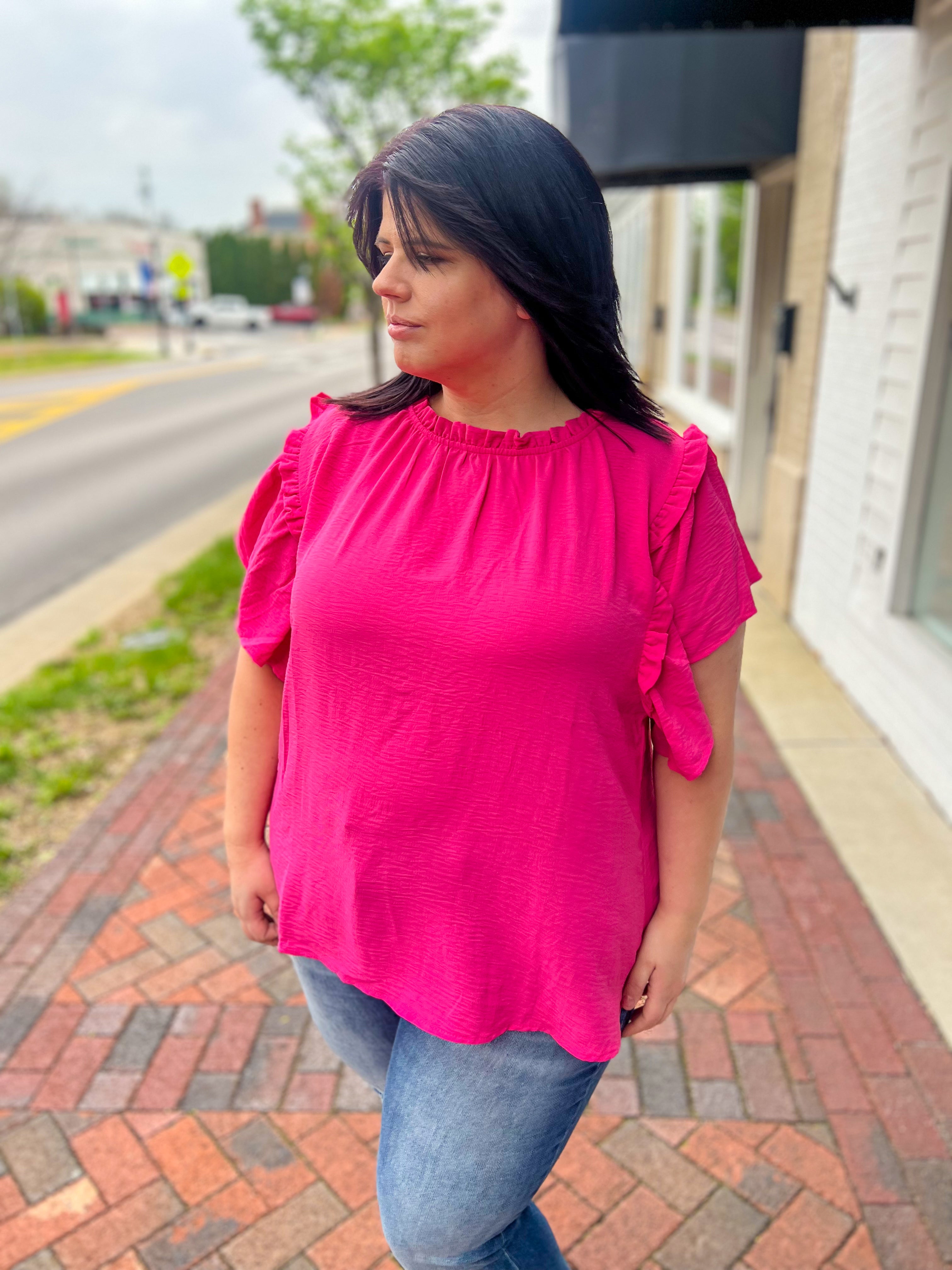 Serena Flutter Sleeve Blouse - Hot Pink