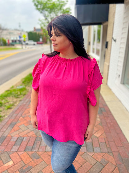 Serena Flutter Sleeve Blouse - Hot Pink