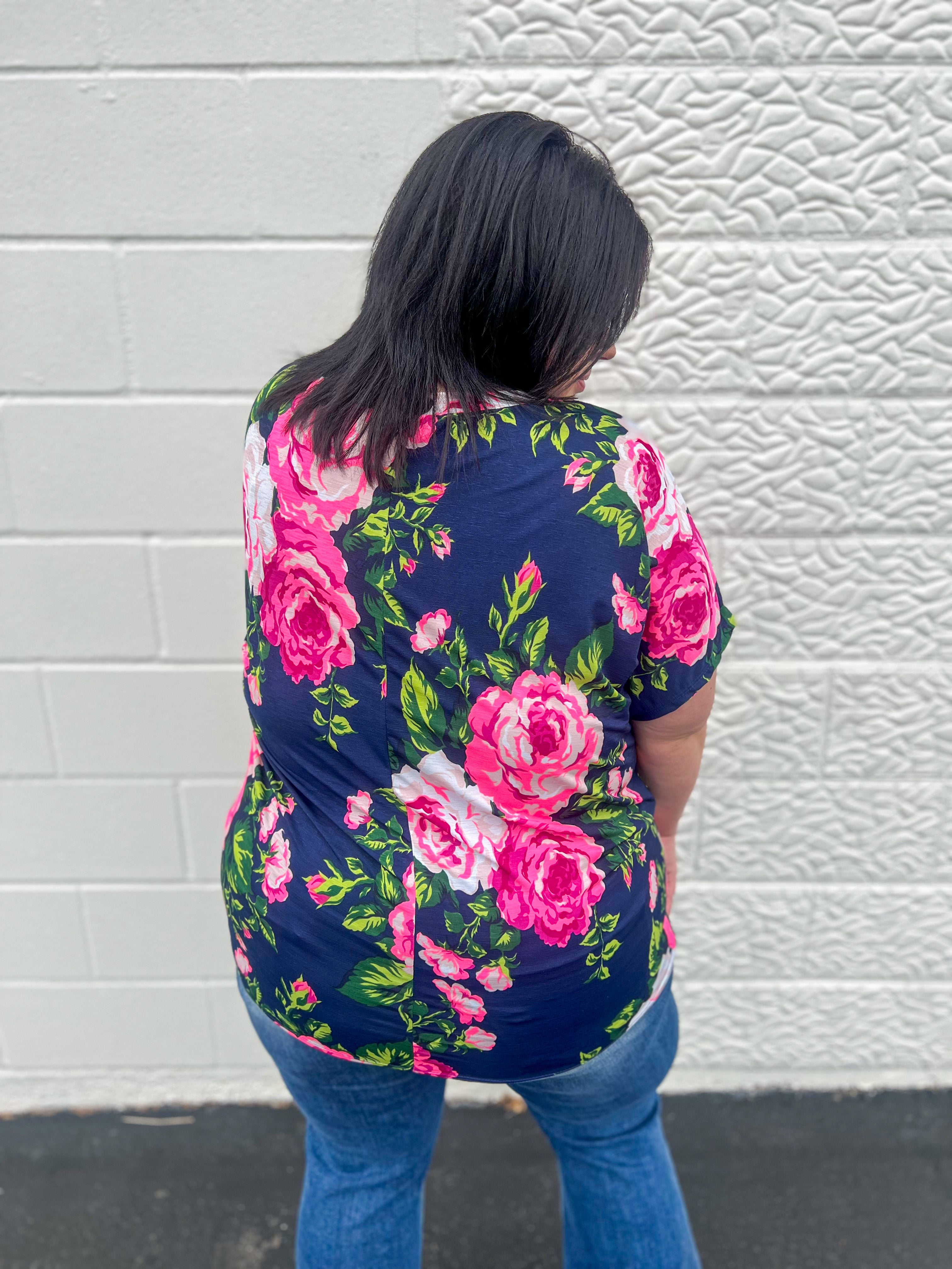 Navy Floral Dolman Sleeve Top