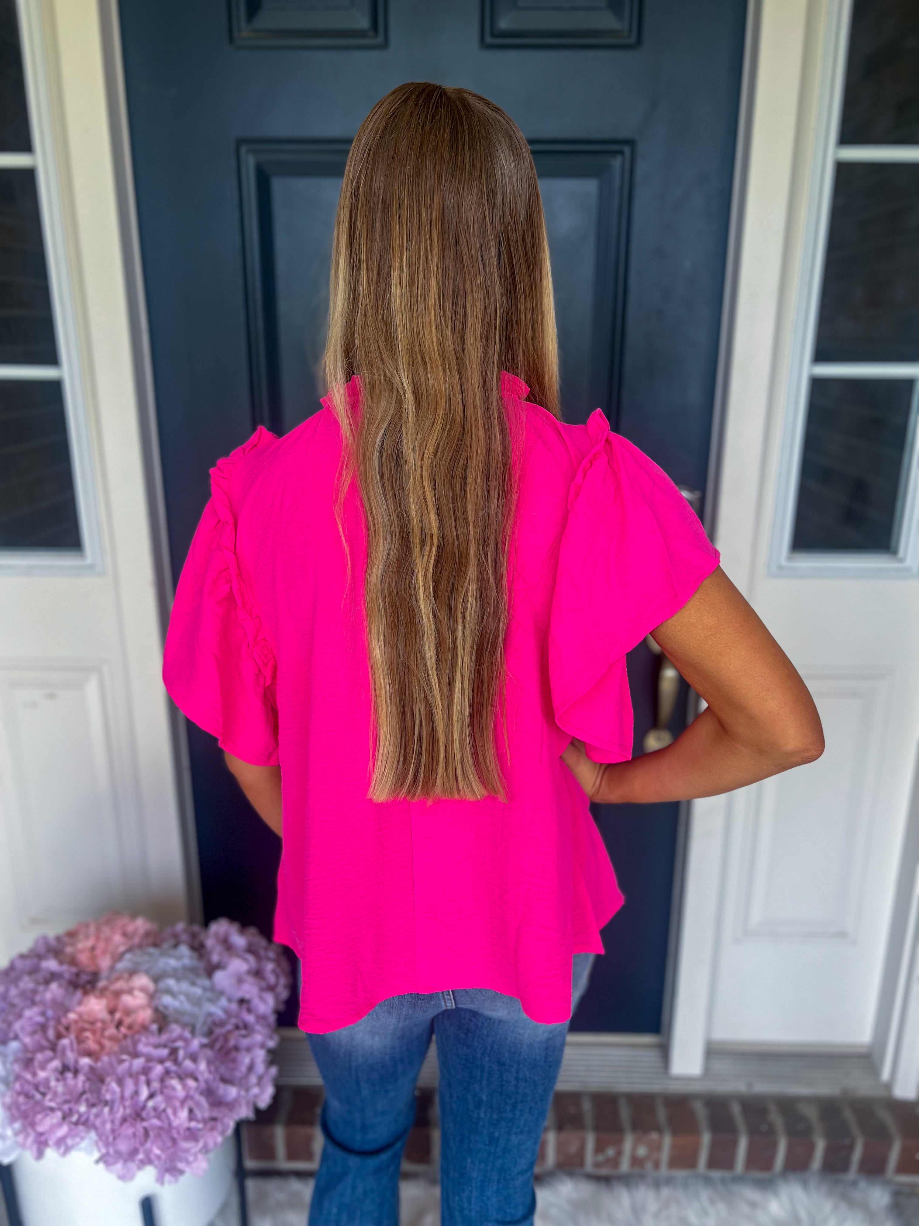 Serena Flutter Sleeve Blouse - Hot Pink