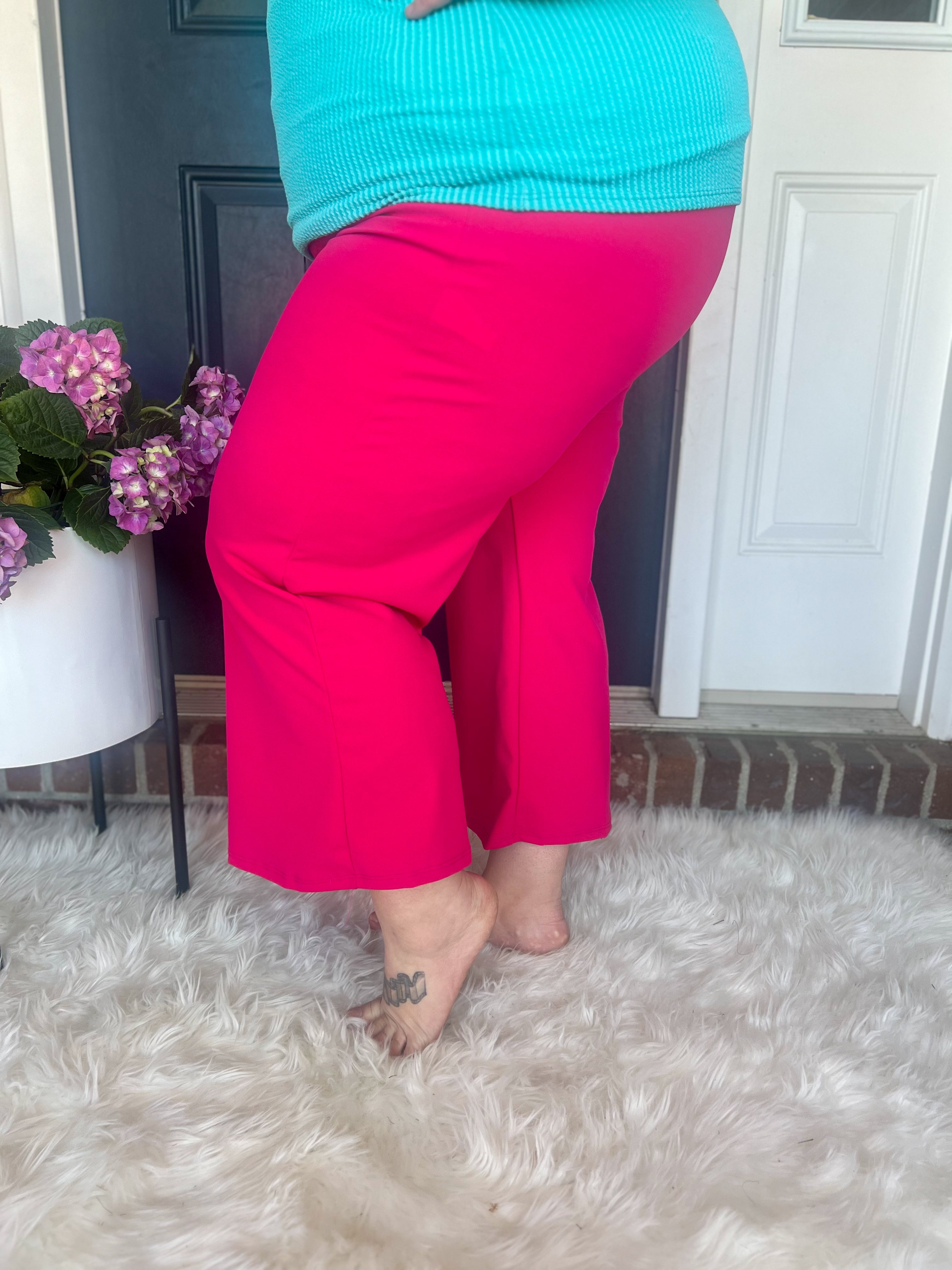 Lucy Wide Leg Stretchy Crop Pants - Hot Pink