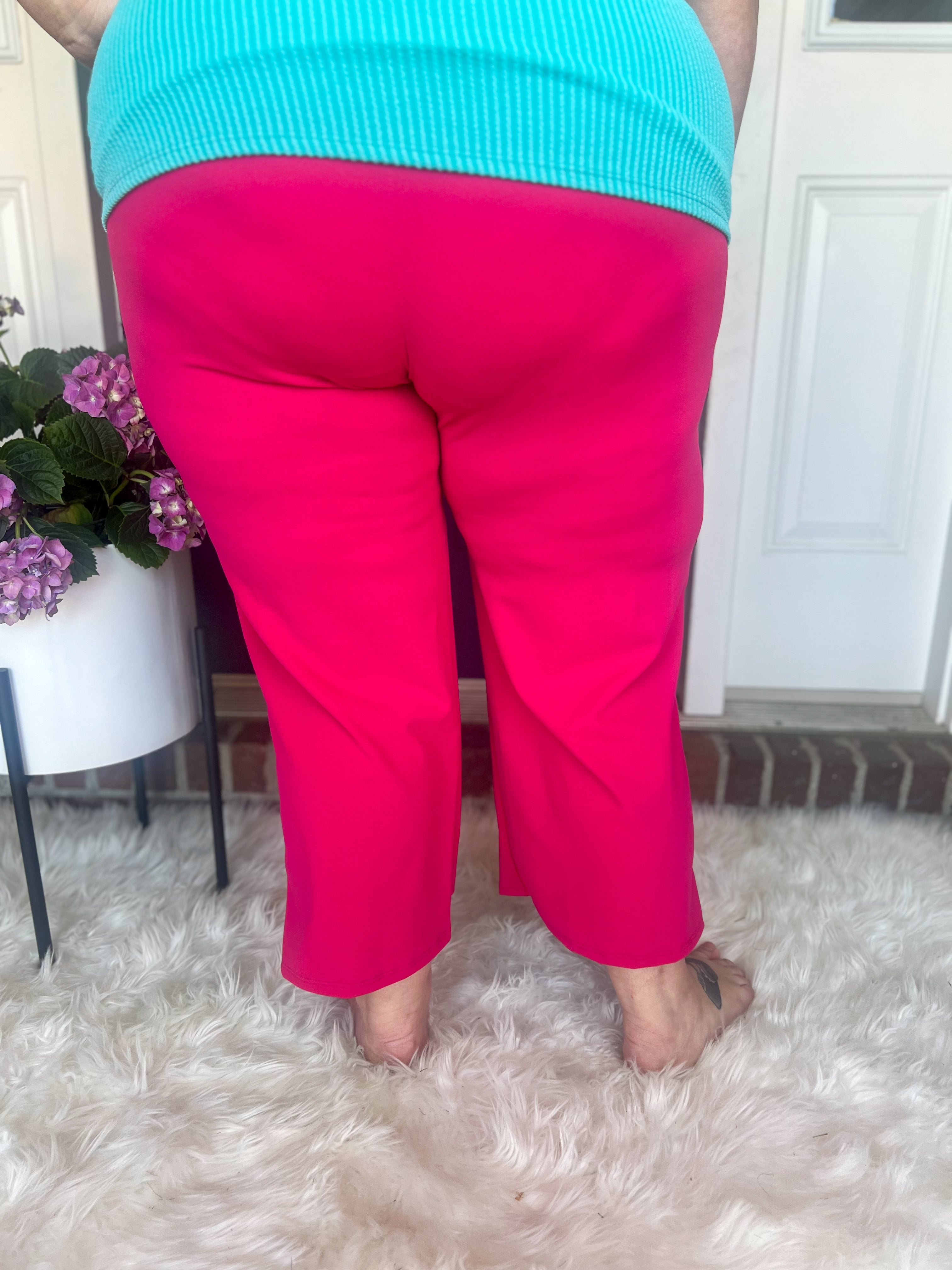 Lucy Wide Leg Stretchy Crop Pants - Hot Pink
