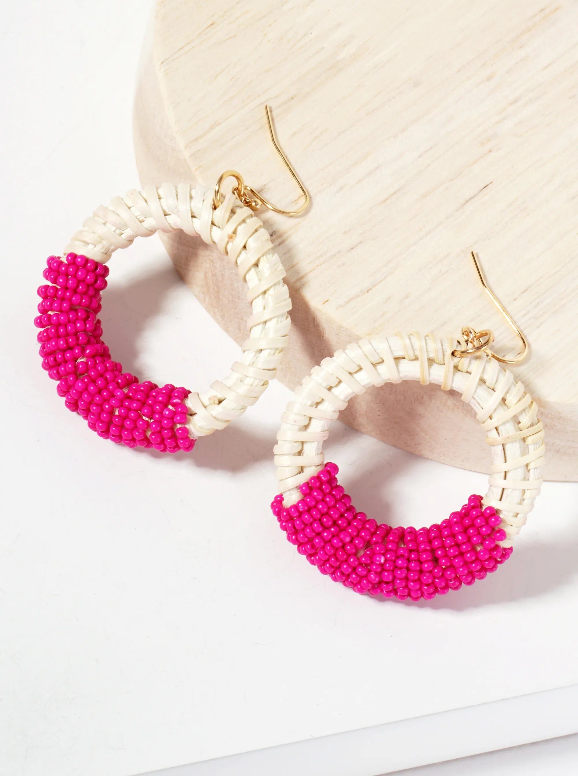 Beaded Circle Earrings - Hot Pink