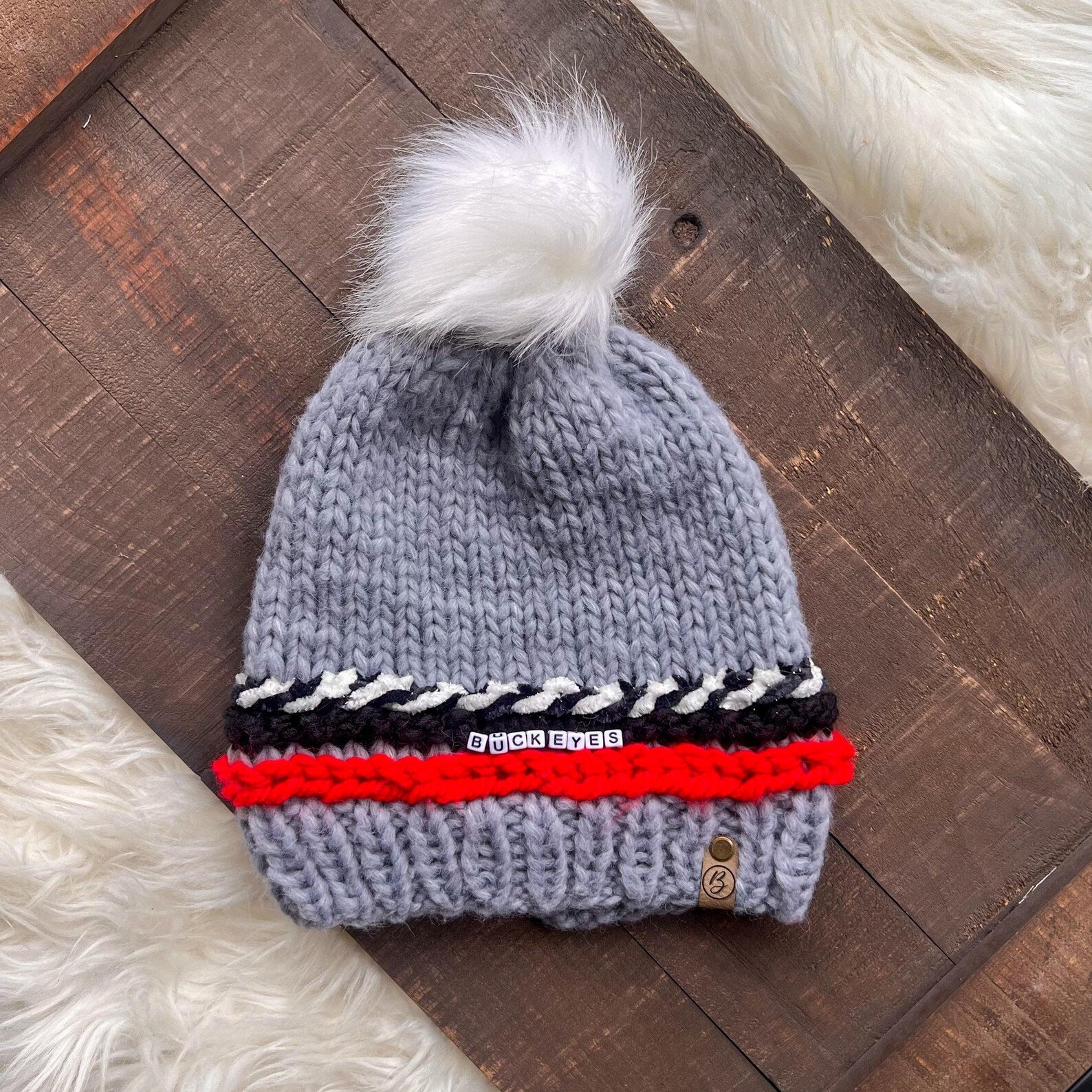 Friendship Bracelet Knitted Beanie - Buckeyes