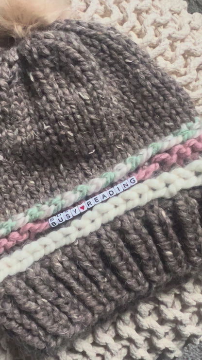 Friendship Bracelet Knitted Beanie - Busy Reading