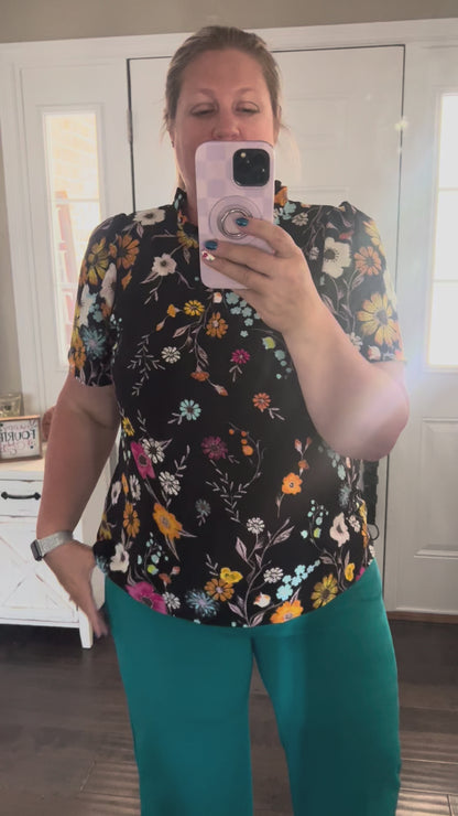 Serena Flutter Sleeve Blouse - Black Floral